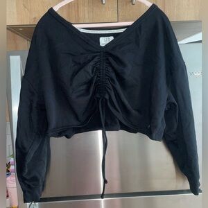 Limited Too Black Cropped Ruched V-Neck Sweatshirt